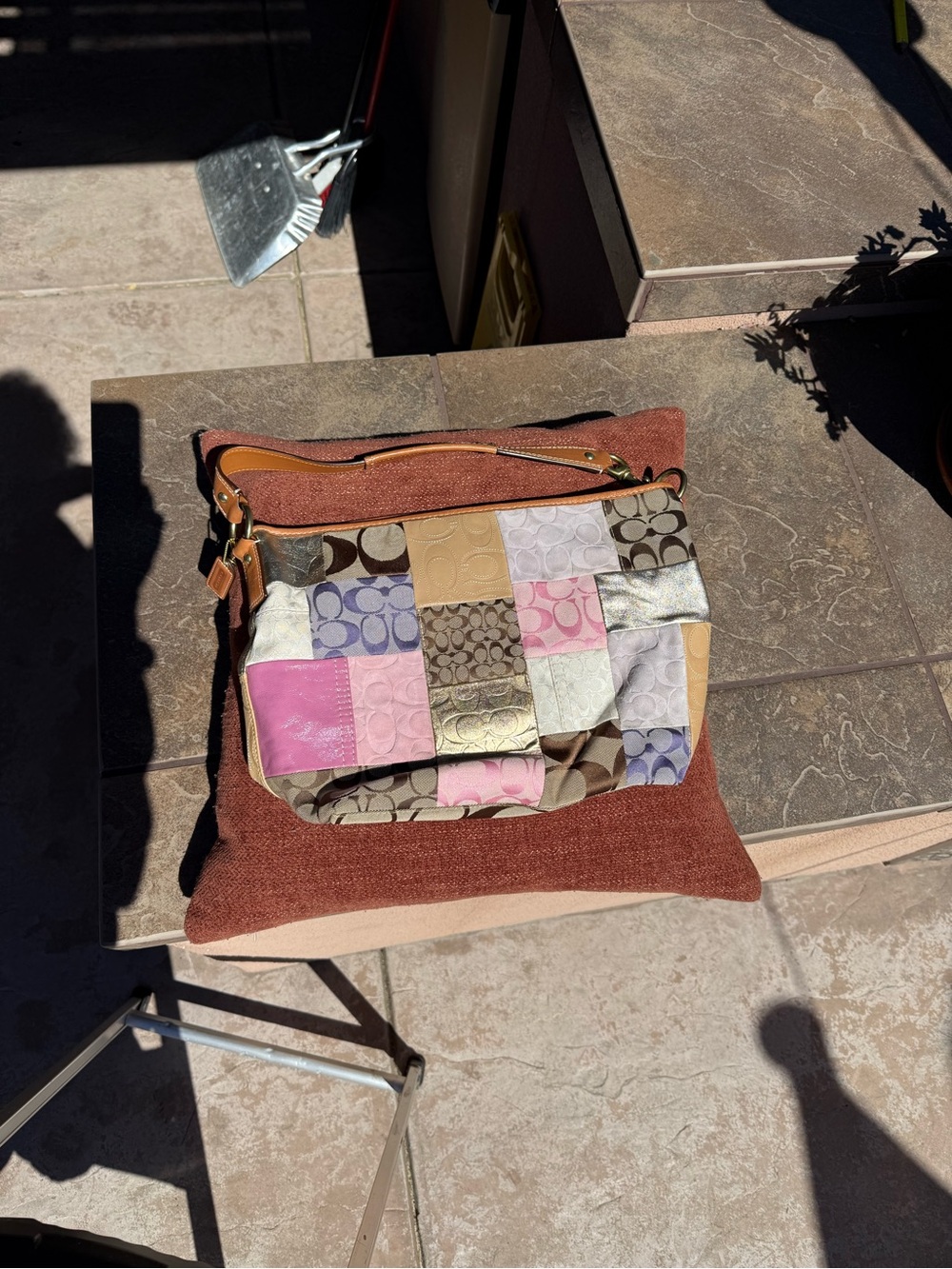 RARE- In this Condition Coach Patchwork Shoulder Bag in Pink, Purple, Tan,